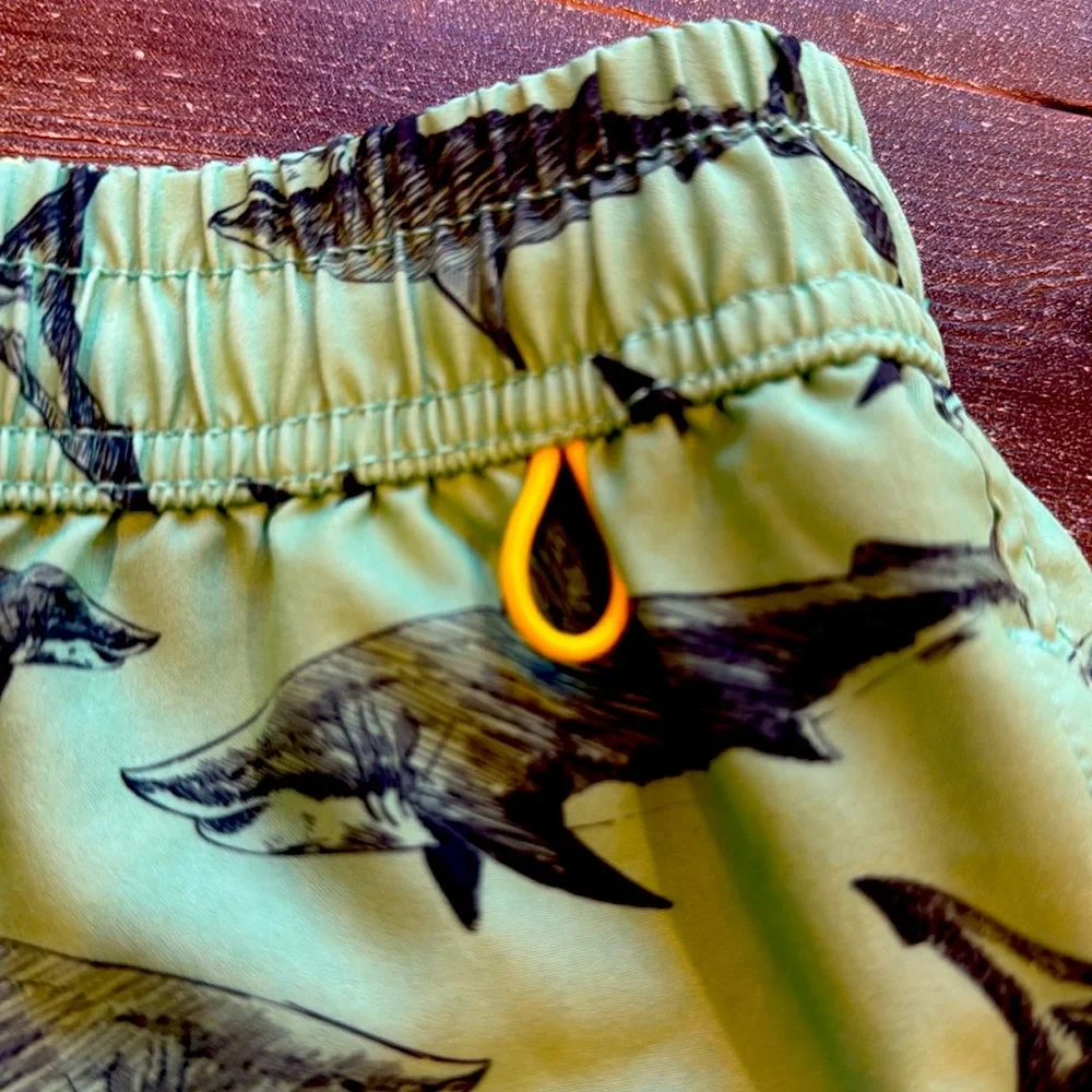 Banana Boat Shark Print Boys Swim Trunks Shorts Green Size Large Lined Pockets